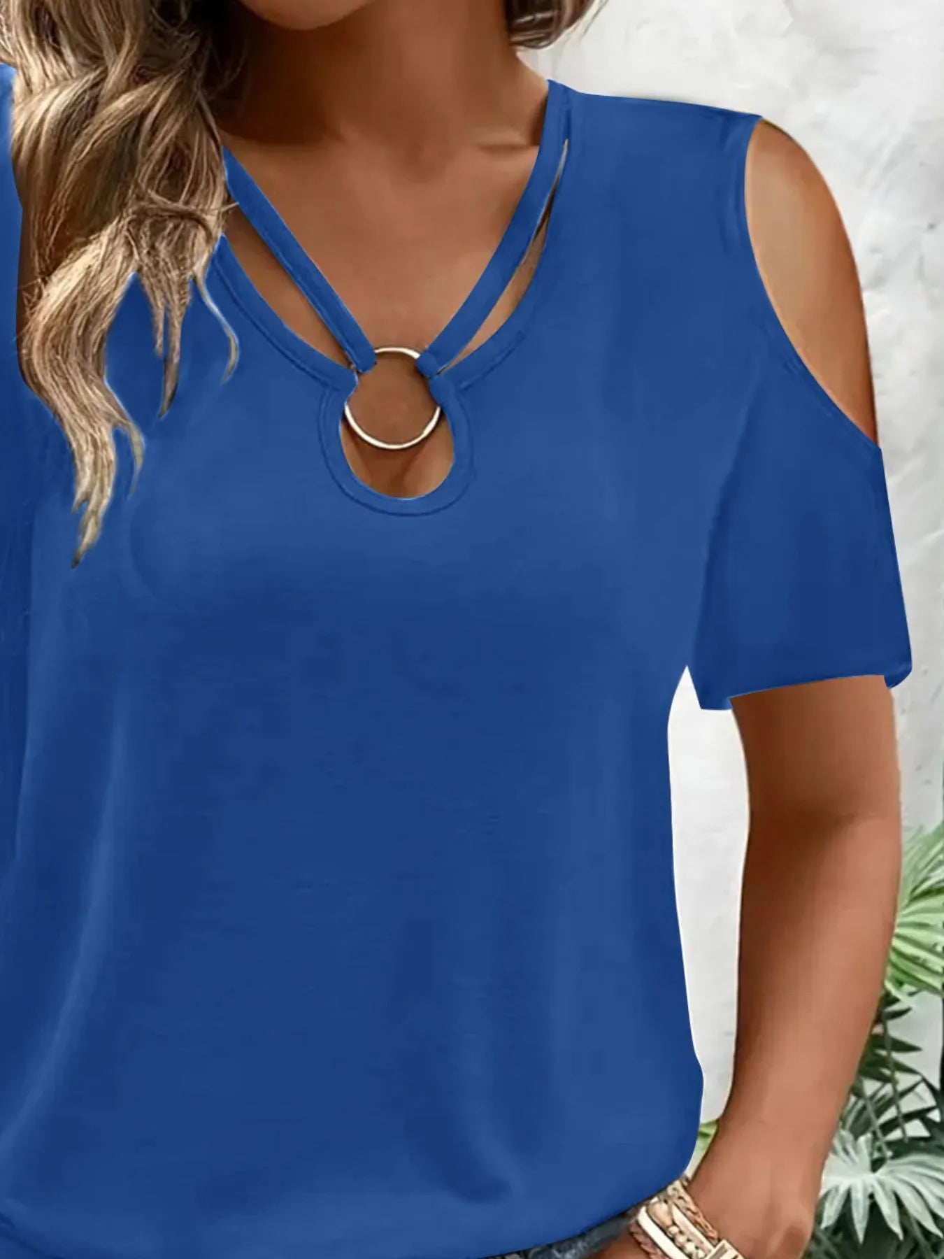 Cold Shoulder T-Shirt with Metal Ring Detail by Trendsi