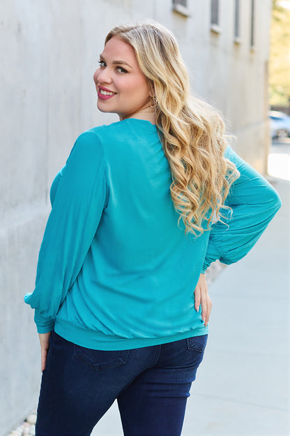Basic Bae Full Size V-Neck Lantern Sleeve Top – Uneeque Designzz