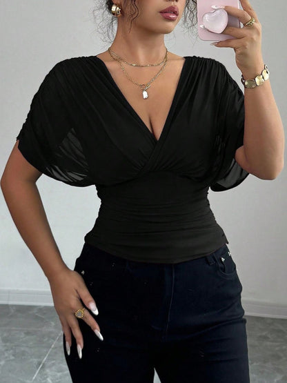 Ruched Surplice Short Sleeve Top – Uneeque Designzz