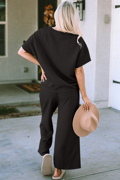 Double Take Full Size Texture Short Sleeve Top and Pants Set – Uneeque Designzz