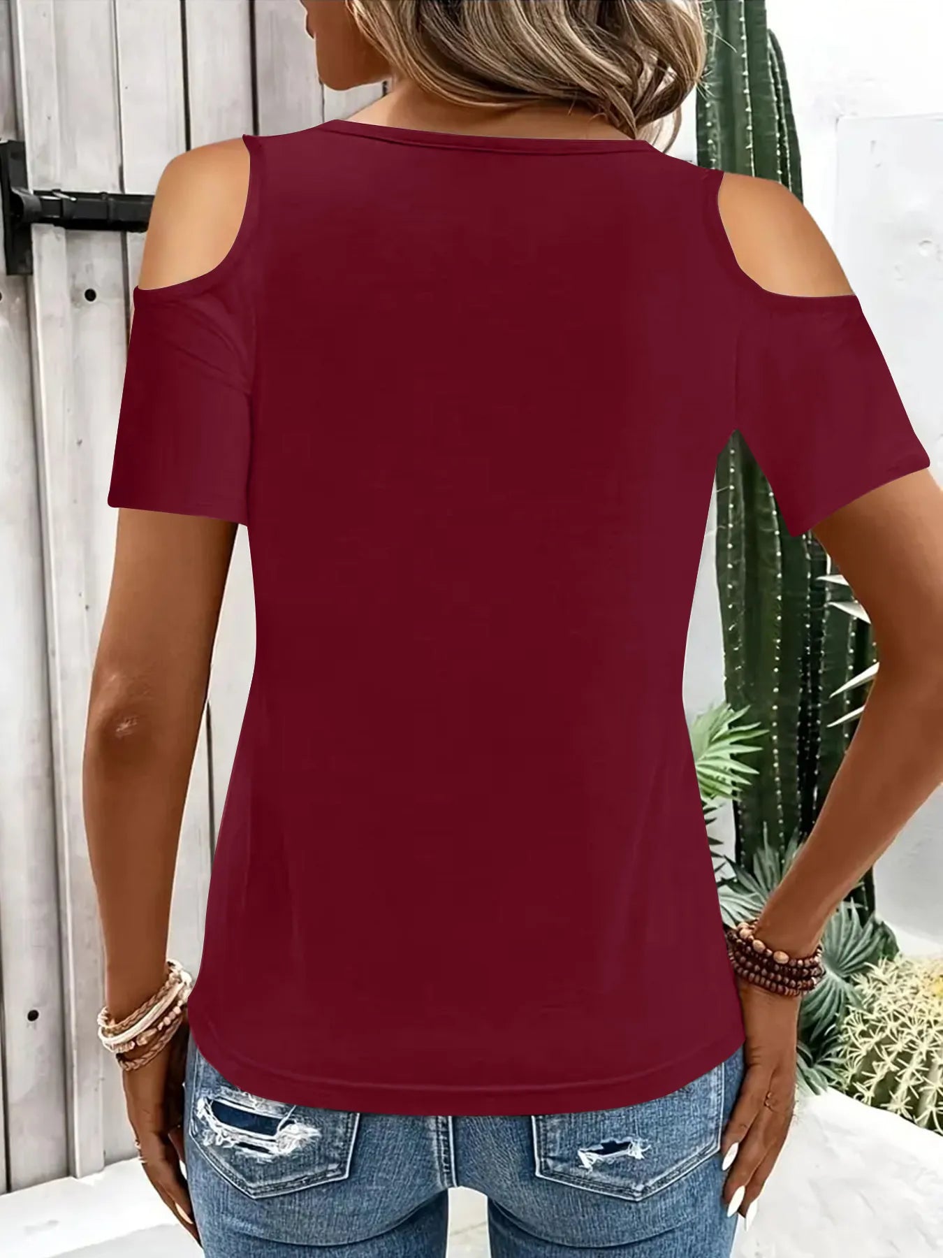 Cold Shoulder T-Shirt with Metal Ring Detail by Trendsi