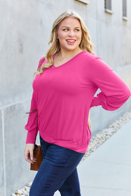 Basic Bae Full Size V-Neck Lantern Sleeve Top – Uneeque Designzz