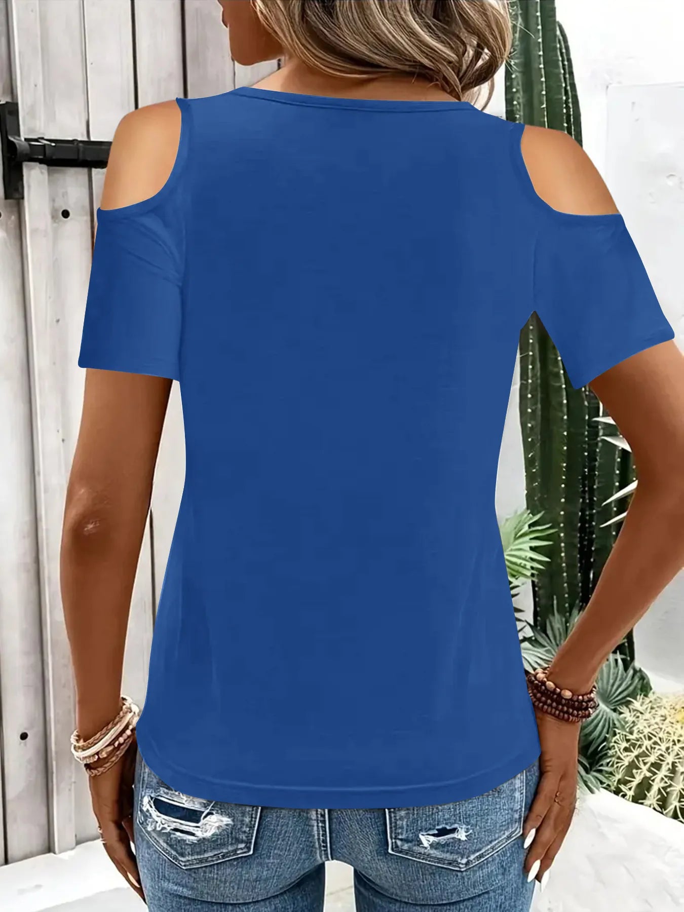 Cold Shoulder T-Shirt with Metal Ring Detail by Trendsi