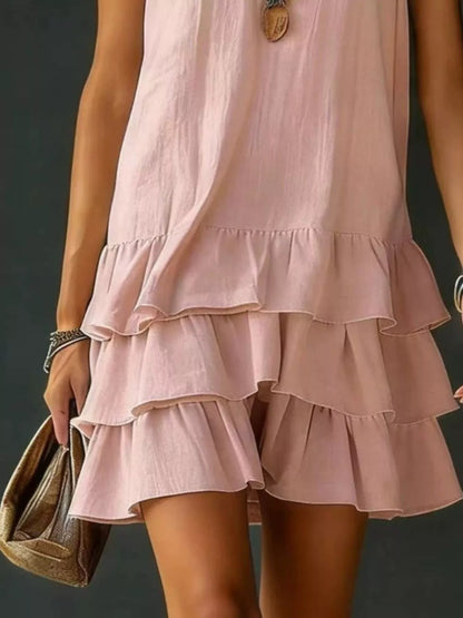 Plus Size Tiered Ruffled Hem V-Neck Sleeveless Dress Polyester – Uneeque Designzz