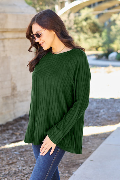 Basic Bae Full Size Ribbed Round Neck Long Sleeve Knit Top – Uneeque Designzz