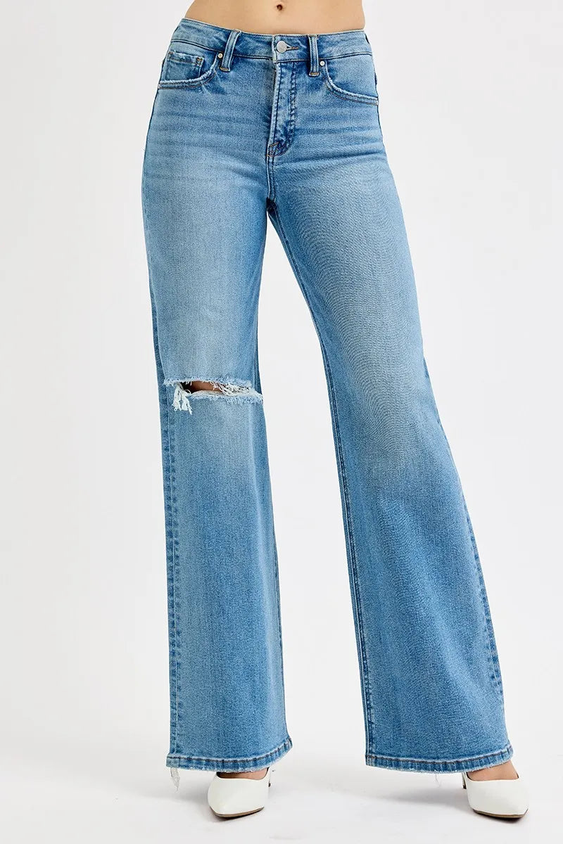 RISEN Full Size Distressed Wide Leg Jeans Plus Size by Uneeque Designzz
