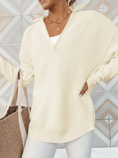 Half Zip Long Sleeve Knit Top – Uneeque Designzz