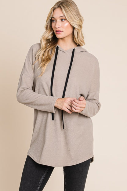 BOMBOM Contrast Drawstring Drop Shoulder Knit Hoodie – Uneeque Designzz