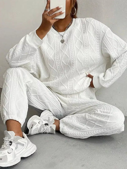 Texture Round Neck Top and Pants Set – Uneeque Designzz