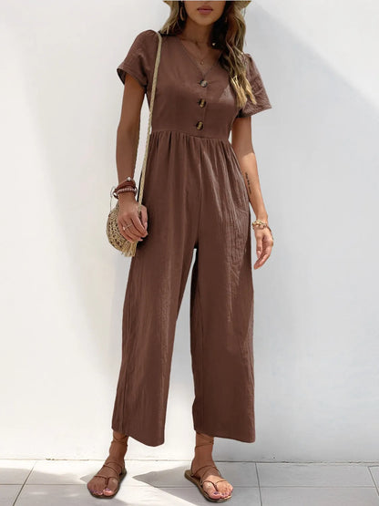 V-Neck Short Sleeve Wide Leg Jumpsuit – Uneeque Designzz