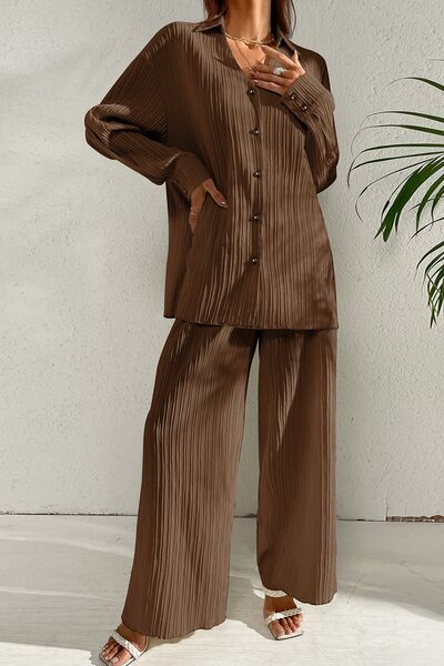 Johnny Collar Button-Down Top and Pants Set – Uneeque Designzz