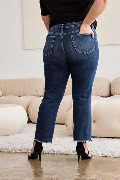 RFM Crop Dylan Full Size Tummy Control Distressed High Waist Raw Hem Jeans – Uneeque Designzz