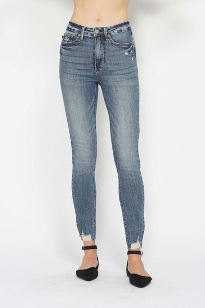Judy Blue Full Size Tummy Control Vintage Wash Hem Destroy Skinny Jeans – Uneeque Designzz