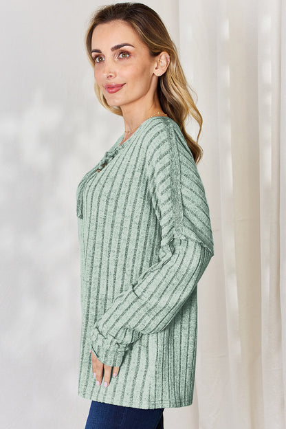 Basic Bae Full Size Ribbed Half Button Long Sleeve T-Shirt – Uneeque Designzz