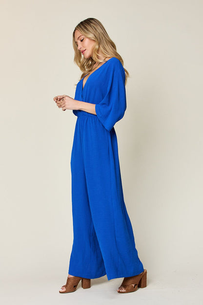 Double Take Full Size Surplice Wide Leg Jumpsuit with Pockets – Uneeque Designzz