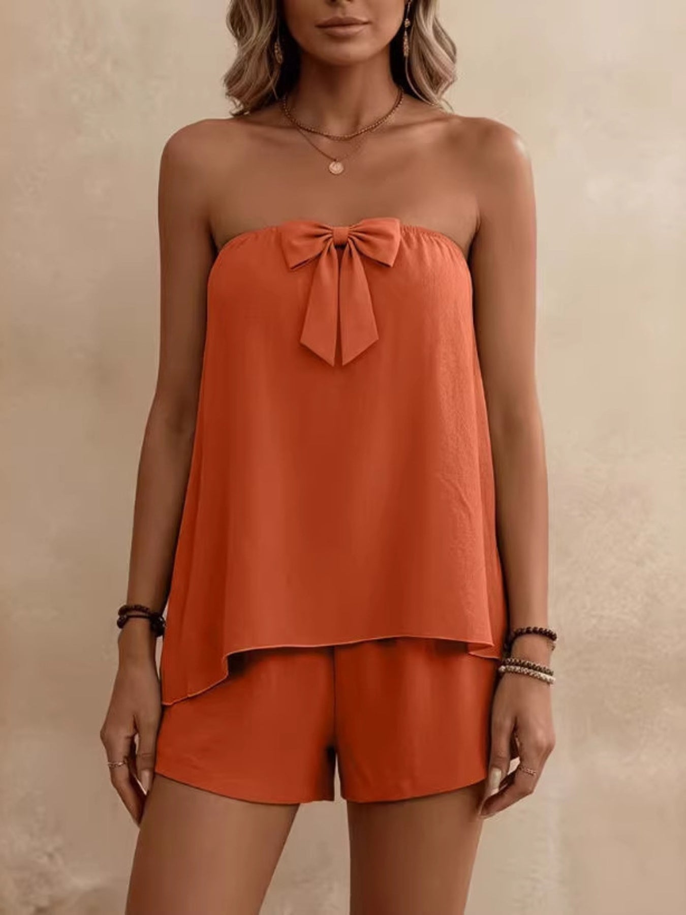 Bowknot Tube Top & Shorts Set by Trendsi