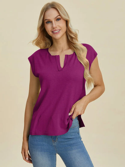 Double Take Full Size Notched Cap Sleeve Knit Top – Uneeque Designzz