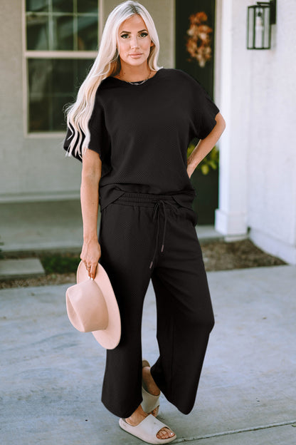 Double Take Full Size Texture Short Sleeve Top and Pants Set – Uneeque Designzz