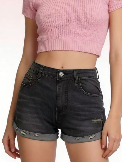 Distressed Denim Roll-Up Shorts – Uneeque Designzz