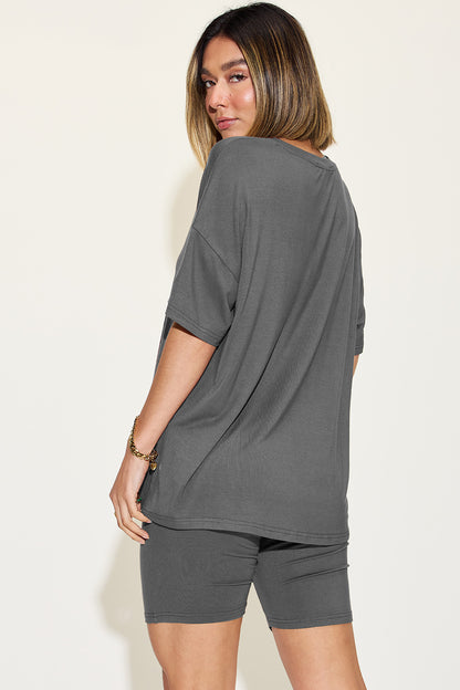 Basic Bae Full Size V-Neck Drop Shoulder T-Shirt and Shorts Set – Uneeque Designzz