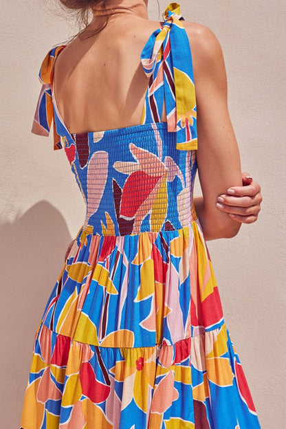 Floral Tie Shoulder Smocked Tiered Dress – Uneeque Designzz