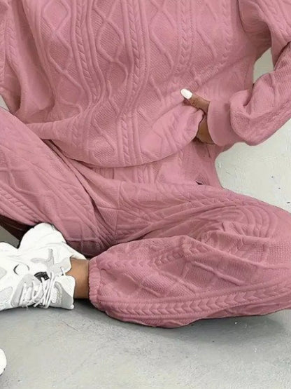 Texture Round Neck Top and Pants Set – Uneeque Designzz