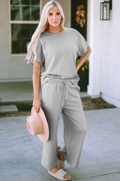 Double Take Full Size Texture Short Sleeve Top and Pants Set – Uneeque Designzz