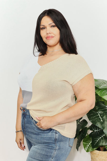 Color Block V-Neck Knit Top – Uneeque Designzz