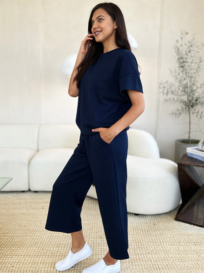 Double Take Full Size Texture Short Sleeve Top and Pants Set – Uneeque Designzz