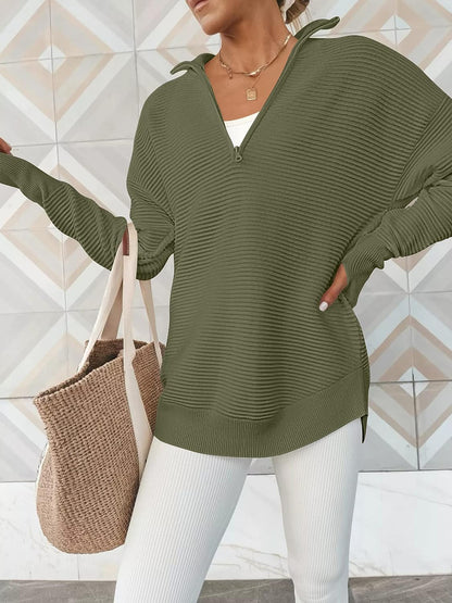 Half Zip Long Sleeve Knit Top – Uneeque Designzz