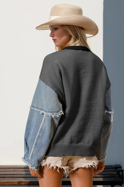 Double Take Full Size Star Pattern Raw Edge Long Sleeve Sweater – Uneeque Designzz
