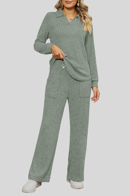 Ribbed Long Sleeve Top and Pocketed Pants Set – Uneeque Designzz