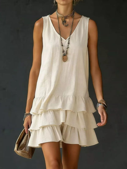 Plus Size Tiered Ruffled Hem V-Neck Sleeveless Dress Polyester – Uneeque Designzz