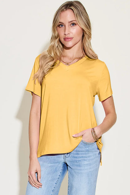 Basic Bae Bamboo Full Size V-Neck High-Low T-Shirt – Uneeque Designzz