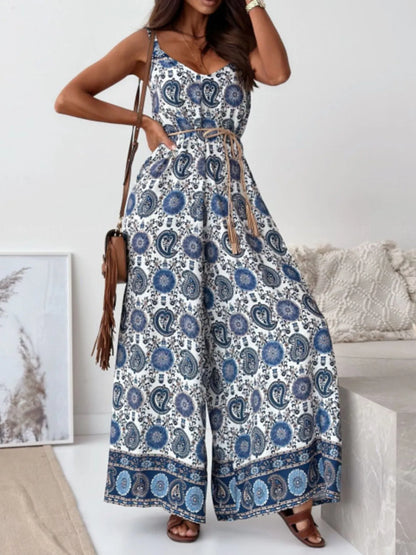 Paisley Spaghetti Strap Wide Leg Jumpsuit – Uneeque Designzz
