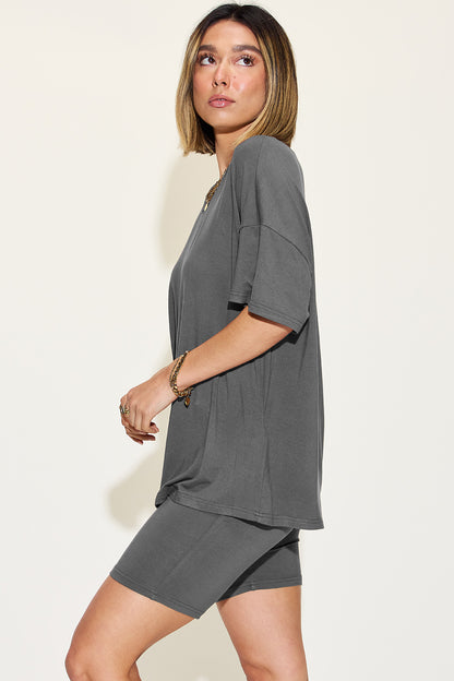 Basic Bae Full Size V-Neck Drop Shoulder T-Shirt and Shorts Set – Uneeque Designzz