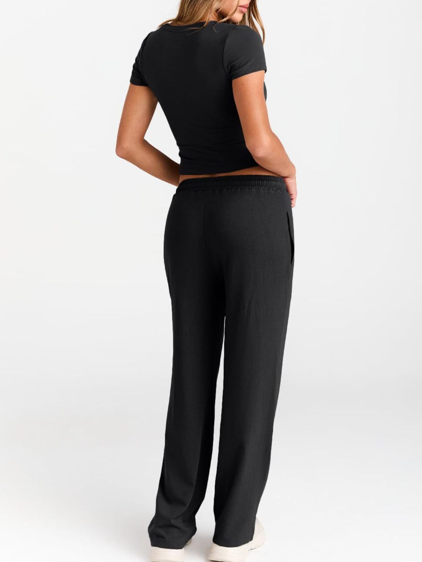 Round Neck Short Sleeve Tee and Pants Set by Trendsi