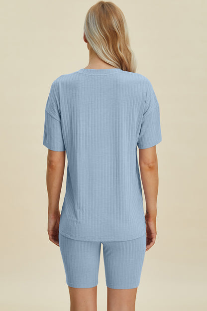 Basic Bae Full Size Ribbed V-Neck Short Sleeve Top and Shorts Set – Uneeque Designzz