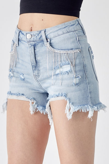 RISEN Frayed Hem Denim Shorts with Fringe Detail Pockets – Uneeque Designzz