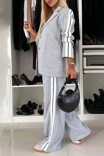 Full Size Contrast Lapel Collar Top and Pants Set – Uneeque Designzz