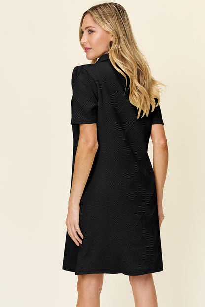 Double Take Full Size Texture Collared Neck Short Sleeve Dress – Uneeque Designzz