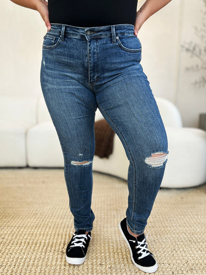 Judy Blue Full Size Mid Waist Distressed Slim Jeans – Uneeque Designzz
