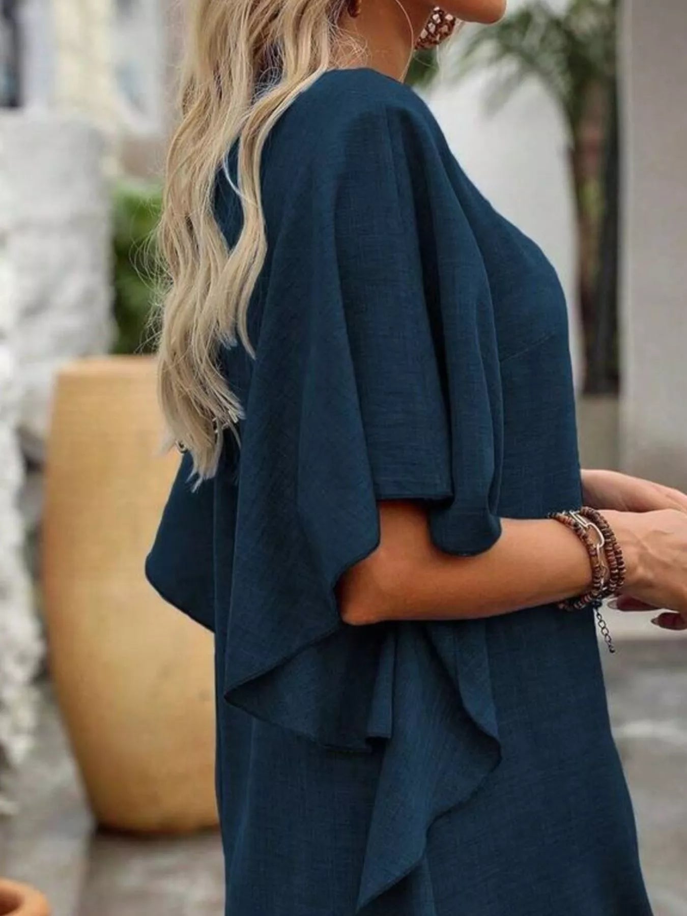 Ruffled Flutter Sleeve V-Neck Mini Dress by Trendsi