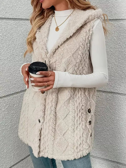 Hooded Button-Up Sherpa Vest Coat – Uneeque Designzz