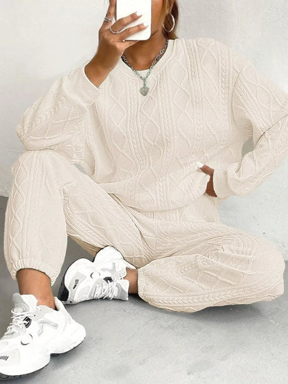 Texture Round Neck Top and Pants Set – Uneeque Designzz