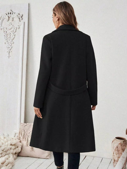 One Button Polyester Lapel Collar Belted Overcoat with Pockets – Uneeque Designzz