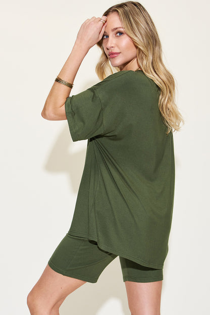 Basic Bae Full Size V-Neck Drop Shoulder T-Shirt and Shorts Set – Uneeque Designzz