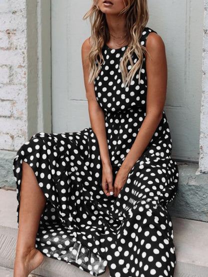 Polka Dot Round Neck Sleeveless Midi Dress – Uneeque Designzz