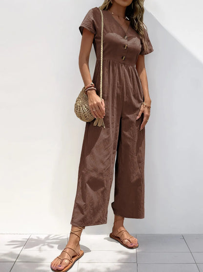 V-Neck Short Sleeve Wide Leg Jumpsuit – Uneeque Designzz
