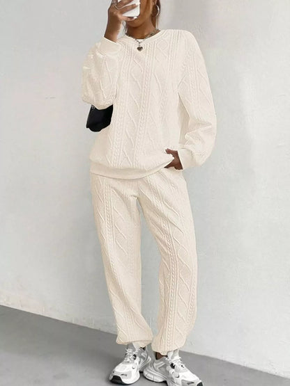Texture Round Neck Top and Pants Set – Uneeque Designzz